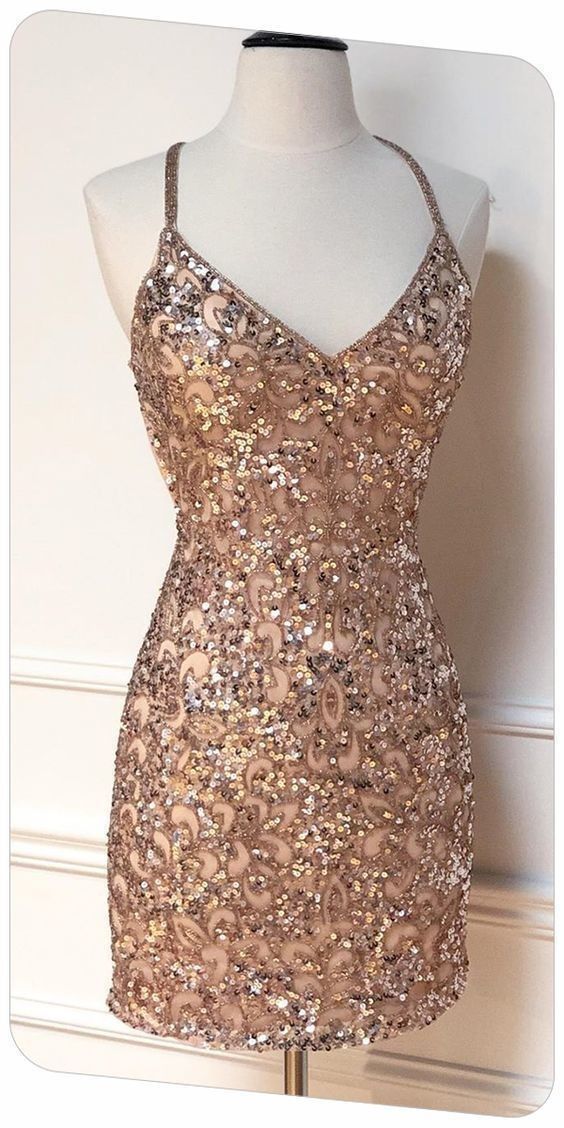 Vestido de fiesta ajustado con lentejuelas y escote en V brillante, vestido sexy para el regreso a casa Y1419