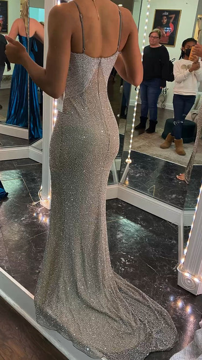Vestido de noche con tirantes finos, espalda descubierta, sexy vestido de noche de sirena con cola Y1396