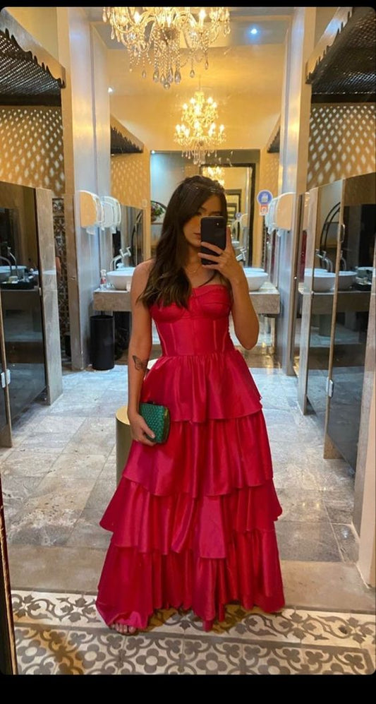 Trägerloses langes Ballkleid, Satin-Stufenkleid für formelle Abschlussfeiern, Abendkleid Y1236