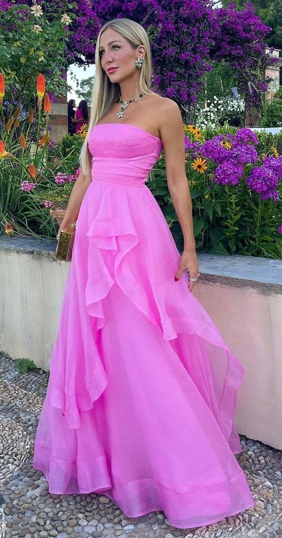 Sexy Rosa Abschlussball Abendkleid Langes Bodenlanges Kleid Y1238