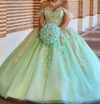 Atemberaubendes schulterfreies Tüll-Ballkleid mit Blumenmuster, Sweet 16-Kleid, Y1235
