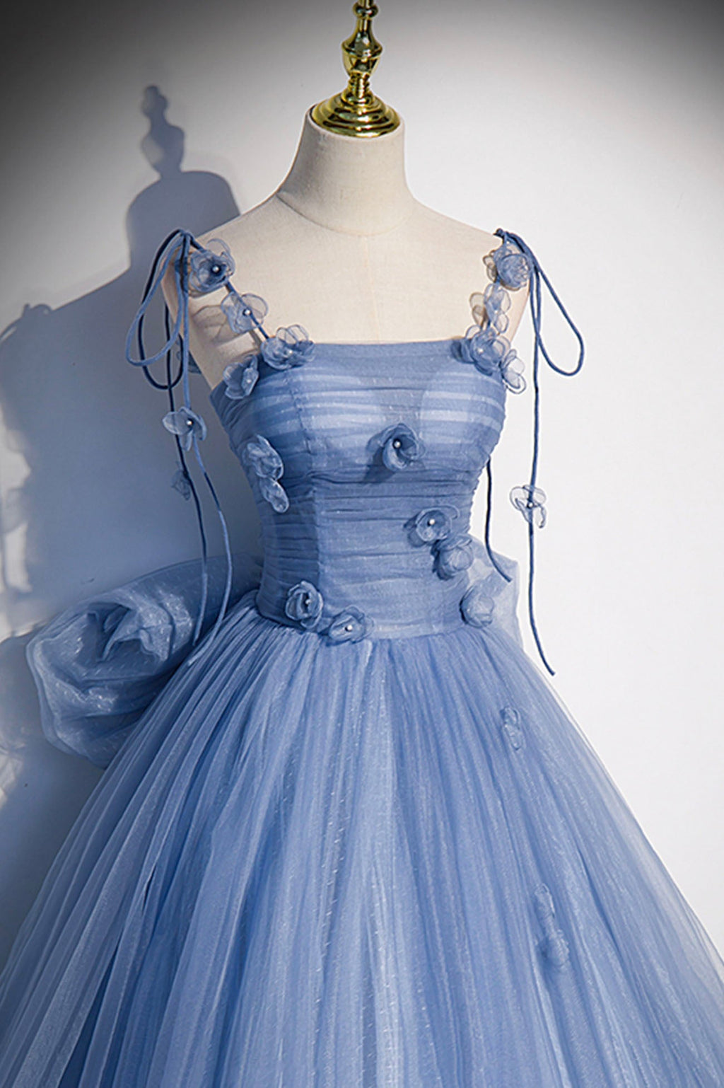 Blaues langes A-Linien-Ballkleid aus Tüll, blaues Abendkleid S51