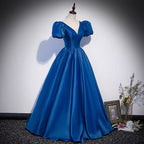 Blaues langes Ballkleid in A-Linie, Abendkleid S64