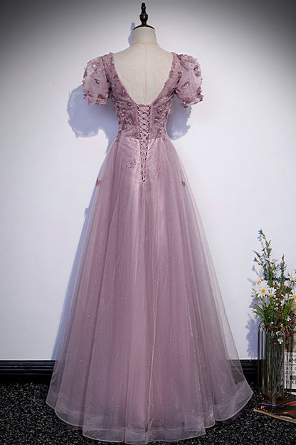 Rosa Tüll Pailletten langes Ballkleid rosa Abendkleid s61