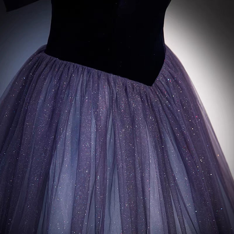 Lila Tüll langes Ballkleid A-Linie Abendkleid s66