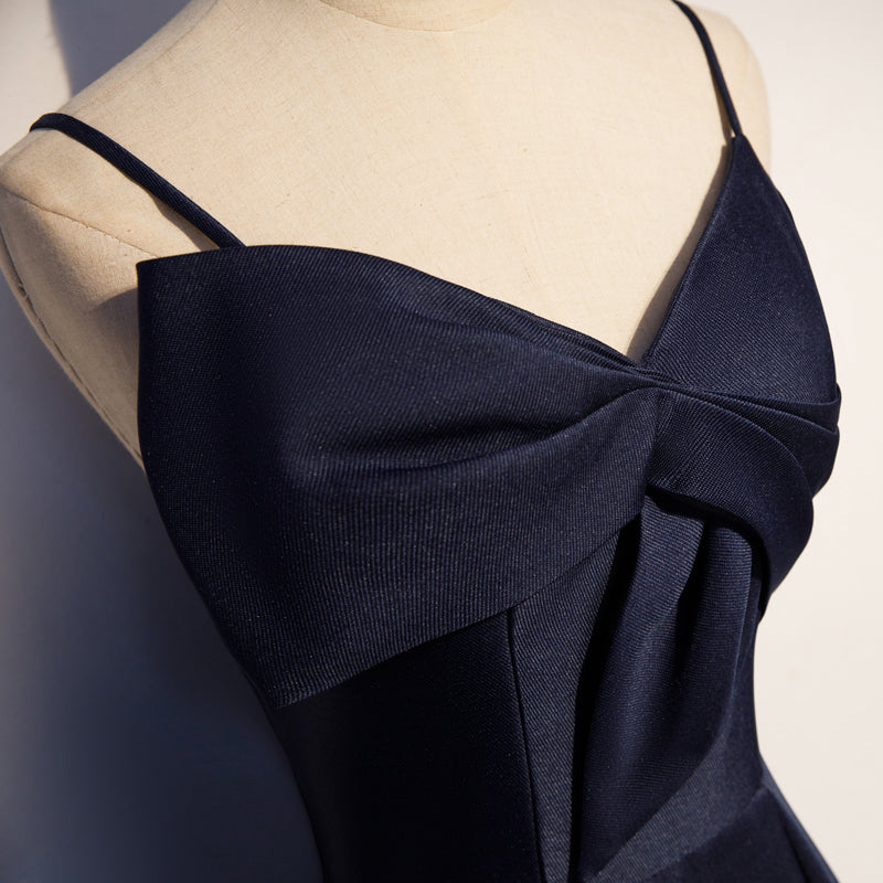 Vestido de fiesta largo de satén azul oscuro, vestido de noche sencillo s93