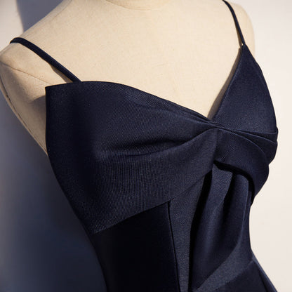 Dunkelblaues langes Satin-Ballkleid, schlichtes Abendkleid s93