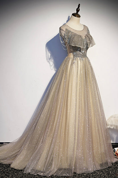 Stilvolles langes Ballkleid aus Tüll in A-Linie, Abendkleid s108
