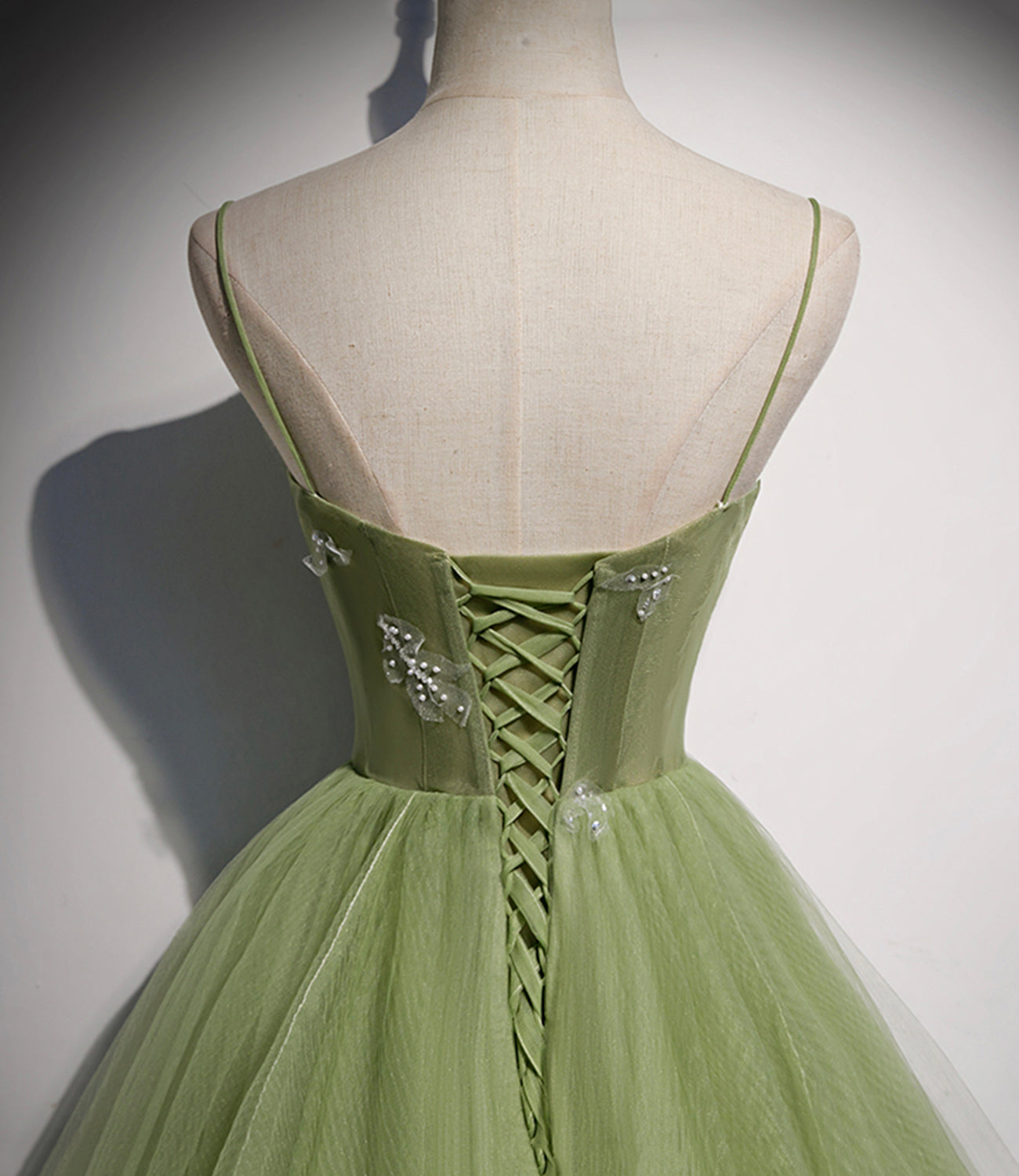 Grünes langes Ballkleid aus Tüll in A-Linie, Abendkleid S56