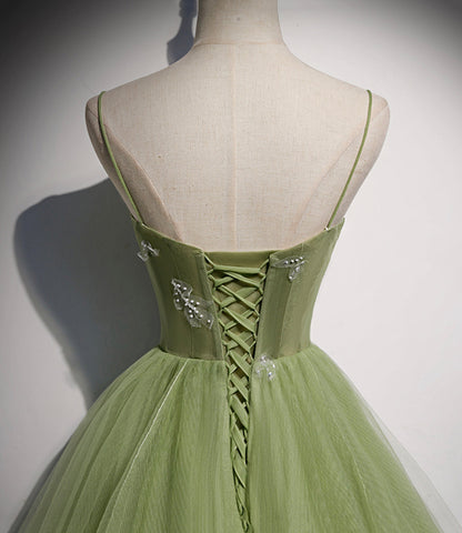 Grünes langes Ballkleid aus Tüll in A-Linie, Abendkleid S56