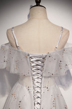 Stilvolles Tüll Pailletten langes A-Linie Ballkleid Abendkleid s71