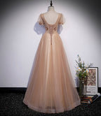 Hermoso vestido de fiesta largo con cuentas de tul, corte A, talla 63