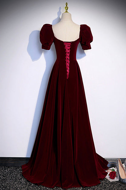 Burgunder Samt langes Ballkleid Abendkleid S88