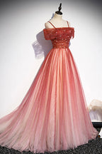 Burgunder Tüll langes A-Linien-Ballkleid Abendkleid S75