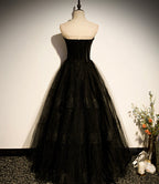 Schwarzes langes A-Linien-Ballkleid aus Tüll, schwarzes Abendkleid S68