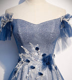 Vestido de fiesta largo de tul brillante con lentejuelas, vestido de noche azul s102