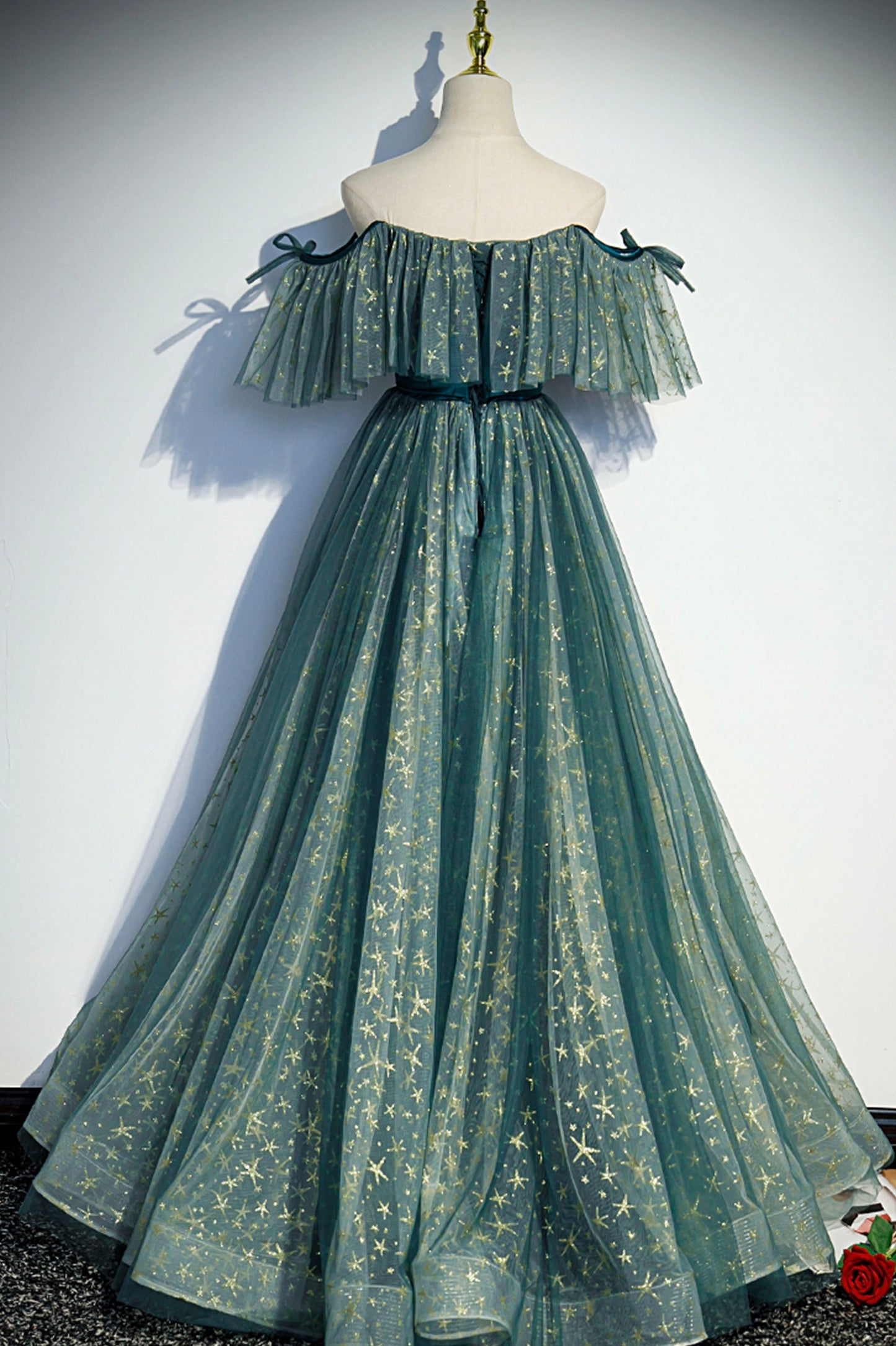 Süßes Tüll Pailletten langes Ballkleid A Linie Abendkleid s90