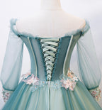 Vestido largo de fiesta con encaje de tul verde, talla 107