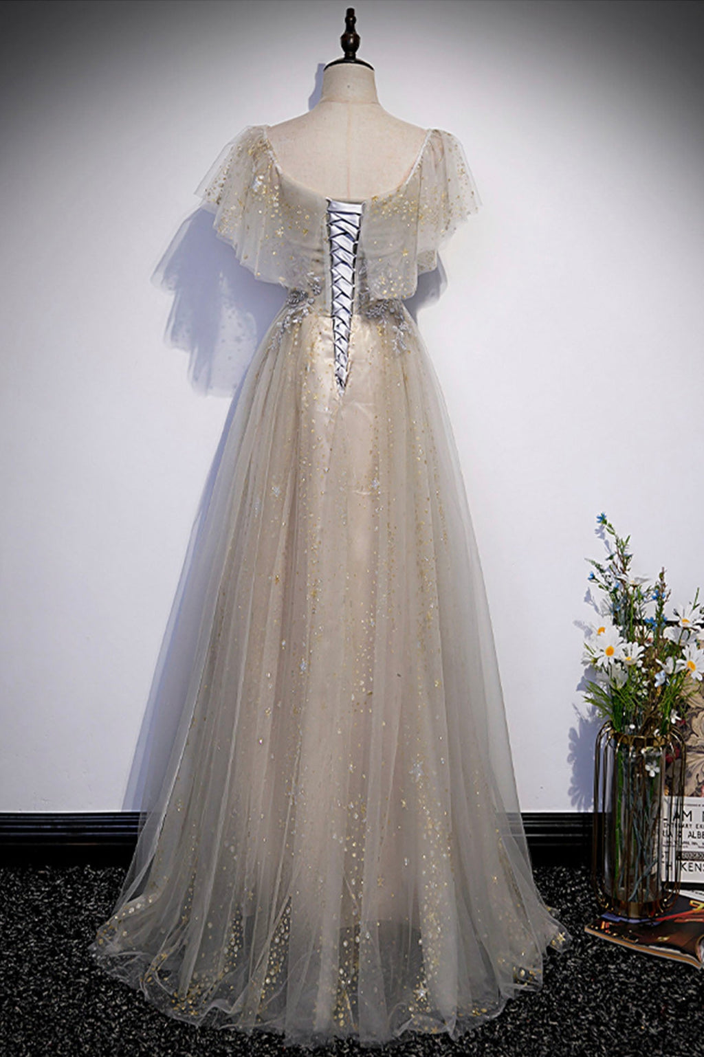 Vestido de noche largo con lentejuelas de tul, talla 60