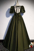 Vestido de fiesta largo de satén verde, corte A, talla 87