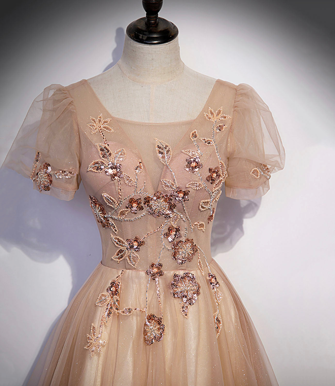 Süßes langes Ballkleid mit Tüllperlen in A-Linie, Abendkleid S63