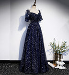 Blaues langes Ballkleid aus Tüll, blaues Abendkleid S106