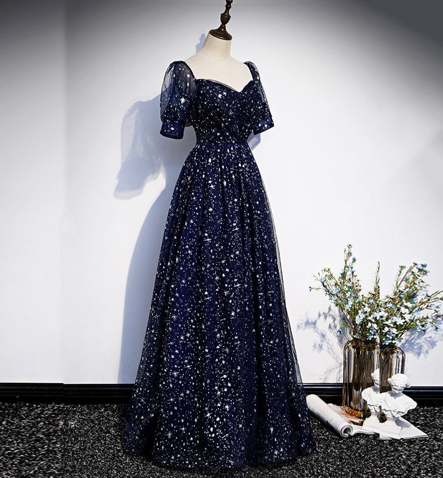 Blaues langes Ballkleid aus Tüll, blaues Abendkleid S106