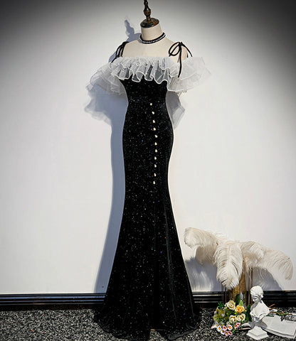 Schwarzes Samt langes Ballkleid Meerjungfrau Abendkleid S57