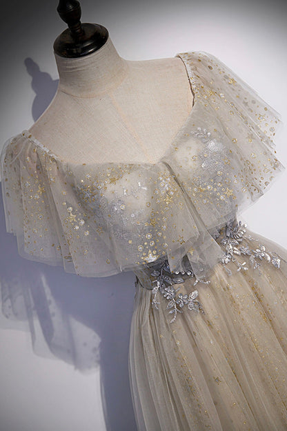 Süßes Tüll Pailletten Langes Ballkleid Abendkleid S60