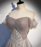 Elegant tulle lace long prom dress A line evening gown s67