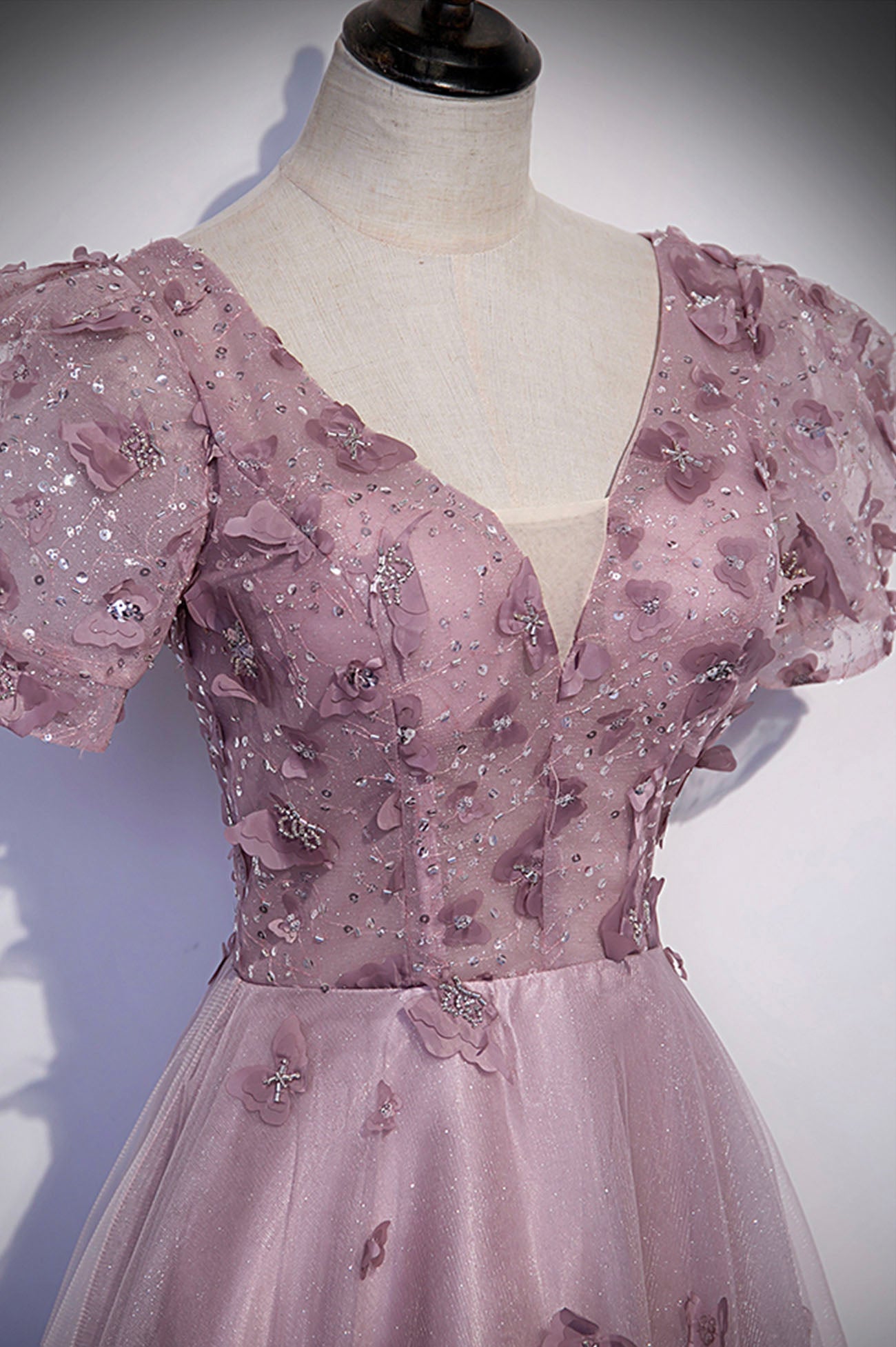Rosa Tüll Pailletten langes Ballkleid rosa Abendkleid s61