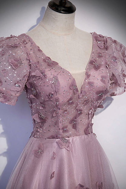 Rosa Tüll Pailletten langes Ballkleid rosa Abendkleid s61