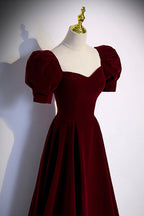 Burgundy velvet long prom dress evening dress  s88