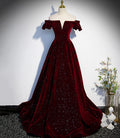 Vestido de fiesta largo de terciopelo burdeos, corte A, talla 53