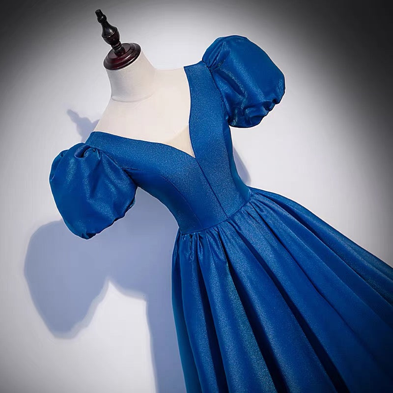 Blaues langes Ballkleid in A-Linie, Abendkleid S64