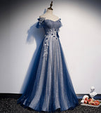 Vestido de fiesta largo de tul brillante con lentejuelas, vestido de noche azul s102
