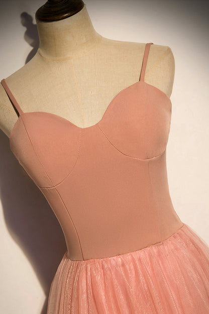 Rosa Tüll langes Ballkleid A-Linie Abendkleid s92