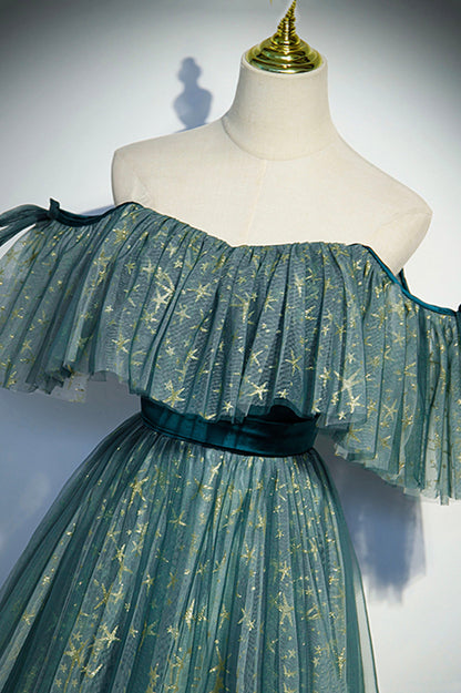 Süßes Tüll Pailletten langes Ballkleid A Linie Abendkleid s90