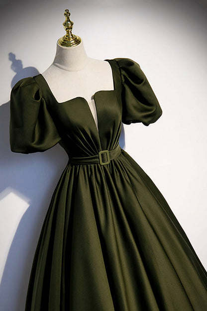 Grünes Satin langes Ballkleid A-Linie Abendkleid s87