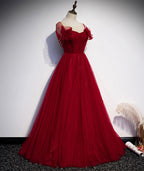 Burgunder Tüll langes Ballkleid Abendkleid S82