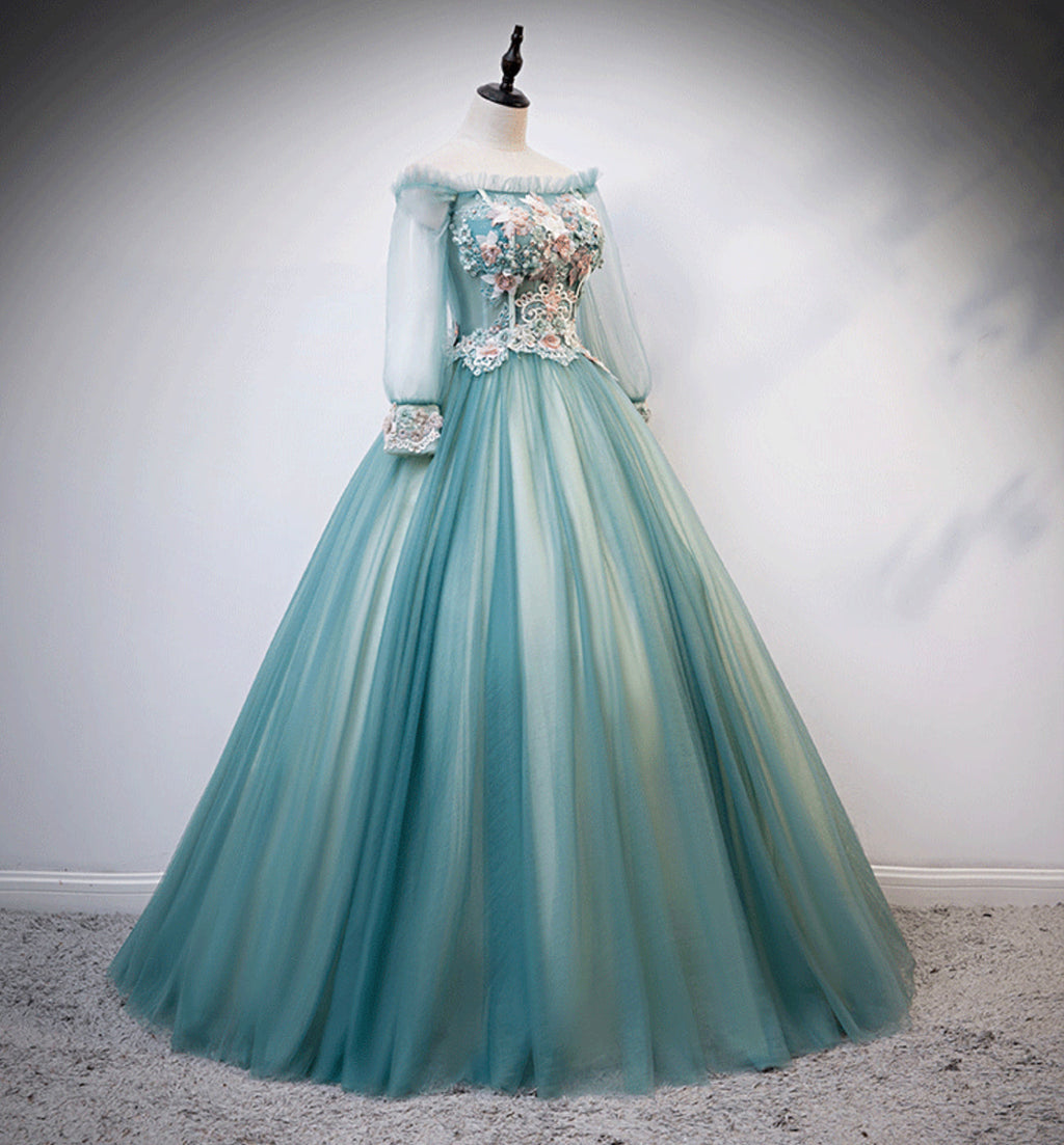 Vestido largo de fiesta con encaje de tul verde, talla 107