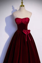 Burgunderrotes langes Ballkleid aus Samt in A-Linie, Abendkleid S86