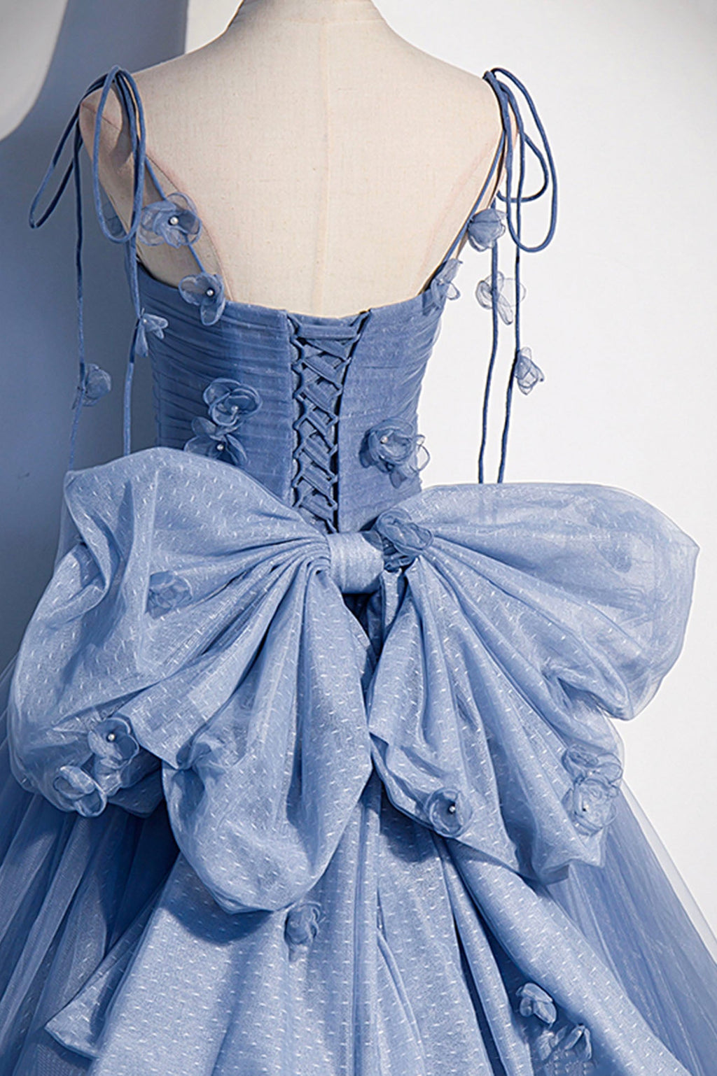 Blaues langes A-Linien-Ballkleid aus Tüll, blaues Abendkleid S51