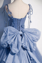 Blaues langes A-Linien-Ballkleid aus Tüll, blaues Abendkleid S51