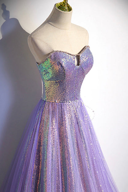 Lila Tüll Pailletten langes Ballkleid Abendkleid s84