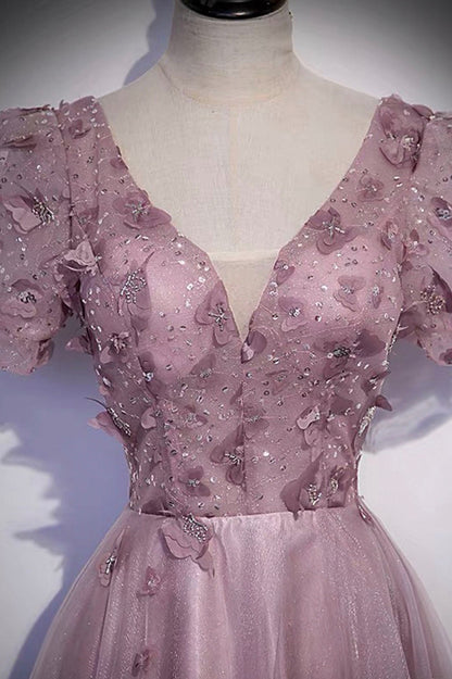 Rosa Tüll Pailletten langes Ballkleid rosa Abendkleid s61