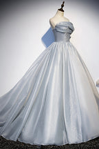Vestido formal largo de tul gris con encaje s91
