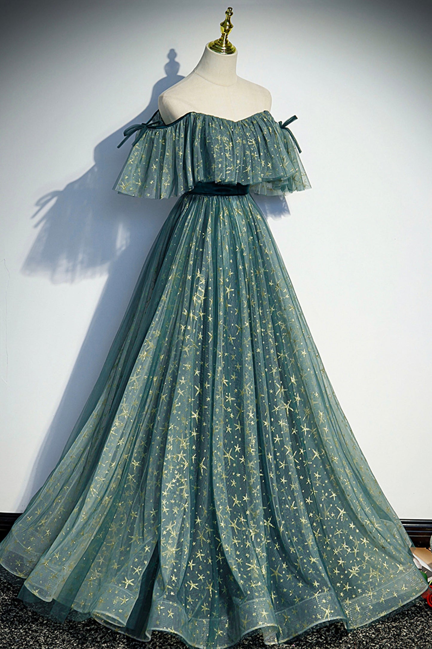 Süßes Tüll Pailletten langes Ballkleid A Linie Abendkleid s90