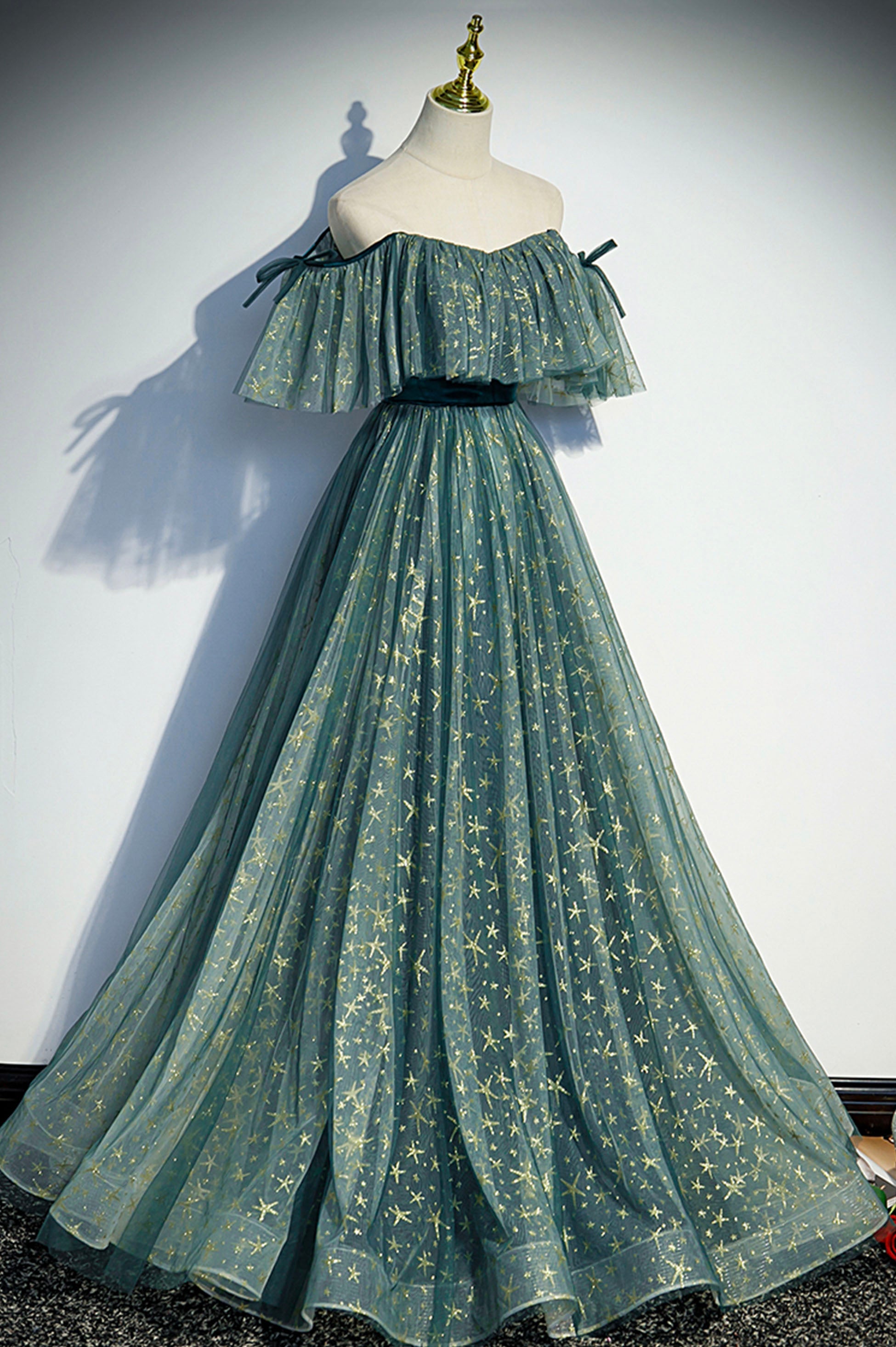 Lindo vestido de fiesta largo de tul con lentejuelas, vestido de noche de corte A, talla 90
