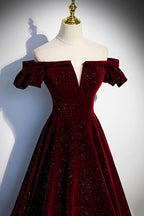 Vestido de fiesta largo de terciopelo burdeos, corte A, talla 53